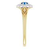 14K Gold Round Natural Blue Sapphire & Natural Diamond Vintage-Inspired Halo-Style Ring - Two-Tone - view 4