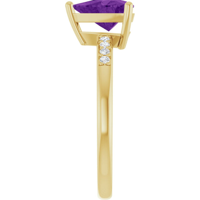 14K Gold Trillion Natural Amethyst & Natural Diamond Accented Ring - Yellow Gold - view 4