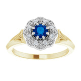 14K Gold Round Natural Blue Sapphire & Natural Diamond Vintage-Inspired Halo-Style Ring - Two-Tone - view 3