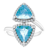 14K Gold Trillion Natural Swiss Blue Topaz & Natural Diamond Two-Stone Halo-Style Ring - White Gold - view 3