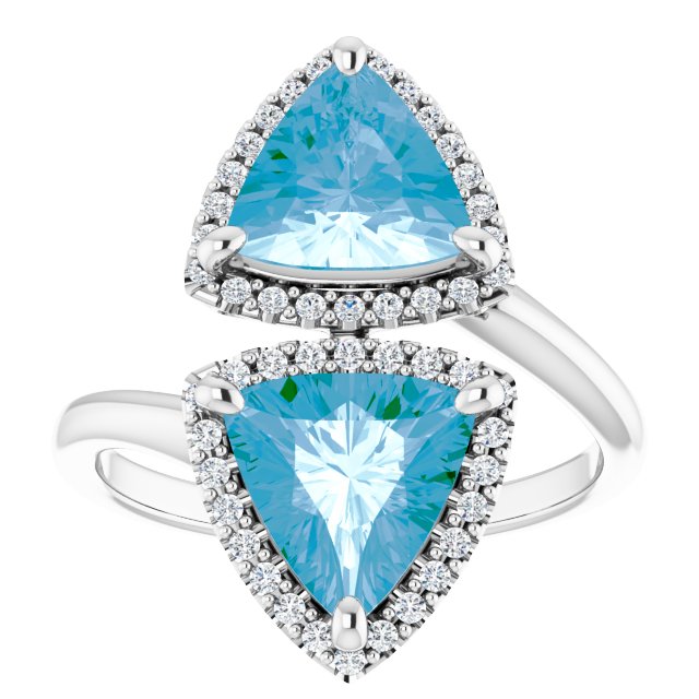 14K Gold Trillion Natural Swiss Blue Topaz & Natural Diamond Two-Stone Halo-Style Ring - White Gold - view 3