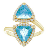 14K Gold Trillion Natural Swiss Blue Topaz & Natural Diamond Two-Stone Halo-Style Ring - Yellow Gold - view 3
