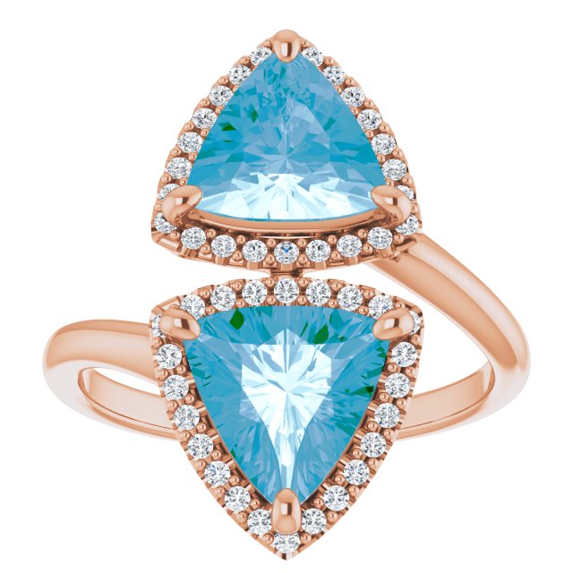 14K Gold Trillion Natural Swiss Blue Topaz & Natural Diamond Two-Stone Halo-Style Ring - Rose Gold - view 3