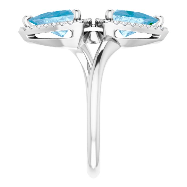 14K Gold Trillion Natural Swiss Blue Topaz & Natural Diamond Two-Stone Halo-Style Ring - White Gold - view 4