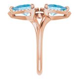 14K Gold Trillion Natural Swiss Blue Topaz & Natural Diamond Two-Stone Halo-Style Ring - Rose Gold - view 4