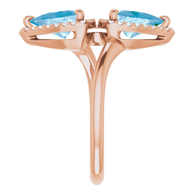 14K Gold Trillion Natural Swiss Blue Topaz & Natural Diamond Two-Stone Halo-Style Ring - Rose Gold - view 4