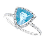 Platinum Trillion Natural Swiss Blue Topaz & Natural Diamond Halo-Style Ring - view 5