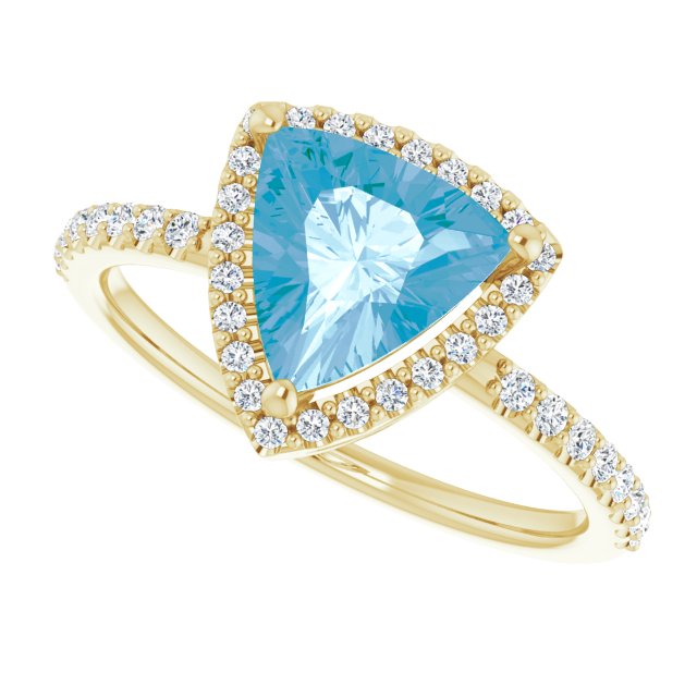 14K Gold Trillion Natural Swiss Blue Topaz & Natural Diamond Halo-Style Ring - Yellow Gold - view 5