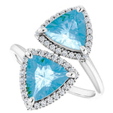 14K Gold Trillion Natural Swiss Blue Topaz & Natural Diamond Two-Stone Halo-Style Ring - White Gold - view 5