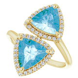 14K Gold Trillion Natural Swiss Blue Topaz & Natural Diamond Two-Stone Halo-Style Ring - Yellow Gold - view 5