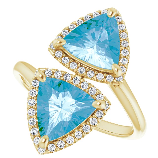 14K Gold Trillion Natural Swiss Blue Topaz & Natural Diamond Two-Stone Halo-Style Ring - Yellow Gold - view 5