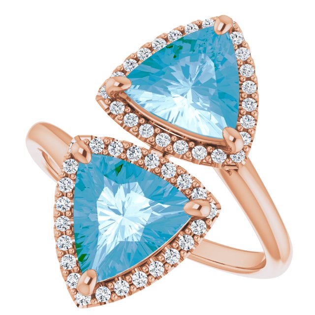 14K Gold Trillion Natural Swiss Blue Topaz & Natural Diamond Two-Stone Halo-Style Ring - Rose Gold - view 5