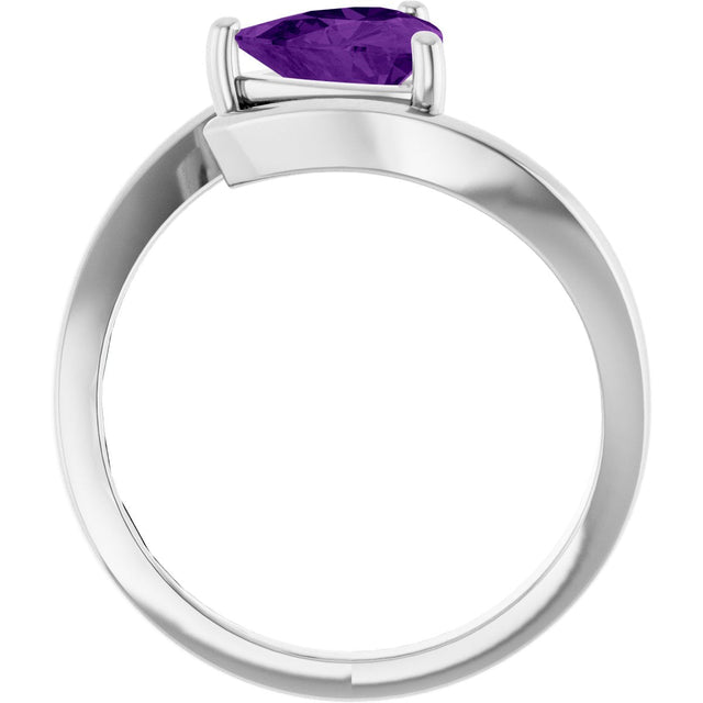 14K Gold Trillion Natural Amethyst Solitaire Bypass Ring - White Gold - view 2