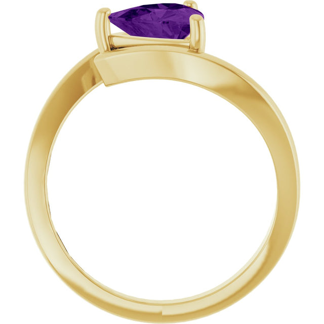 14K Gold Trillion Natural Amethyst Solitaire Bypass Ring - Yellow Gold - view 2
