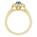 14K Gold Round Natural Blue Sapphire & Natural Diamond Vintage-Inspired Halo-Style Ring - Yellow Gold - view 2