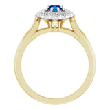 14K Gold Round Natural Blue Sapphire & Natural Diamond Vintage-Inspired Halo-Style Ring - Two-Tone - view 2