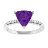14K Gold Trillion Natural Amethyst & Natural Diamond Accented Ring - White Gold - view 3