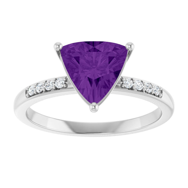 14K Gold Trillion Natural Amethyst & Natural Diamond Accented Ring - White Gold - view 3