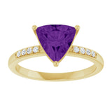 14K Gold Trillion Natural Amethyst & Natural Diamond Accented Ring - Yellow Gold - view 3