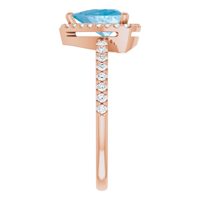 14K Gold Trillion Natural Swiss Blue Topaz & Natural Diamond Halo-Style Ring - Rose Gold - view 4