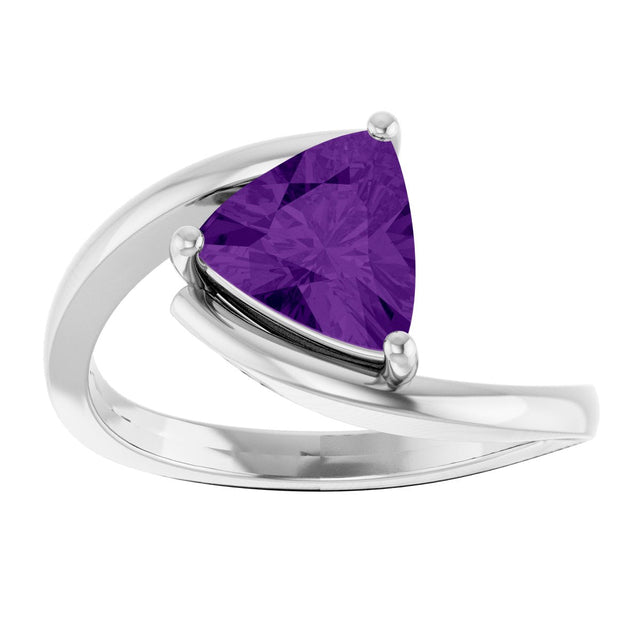 14K Gold Trillion Natural Amethyst Solitaire Bypass Ring - White Gold - view 3