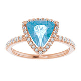 14K Gold Trillion Natural Swiss Blue Topaz & Natural Diamond Halo-Style Ring - Rose Gold - view 3