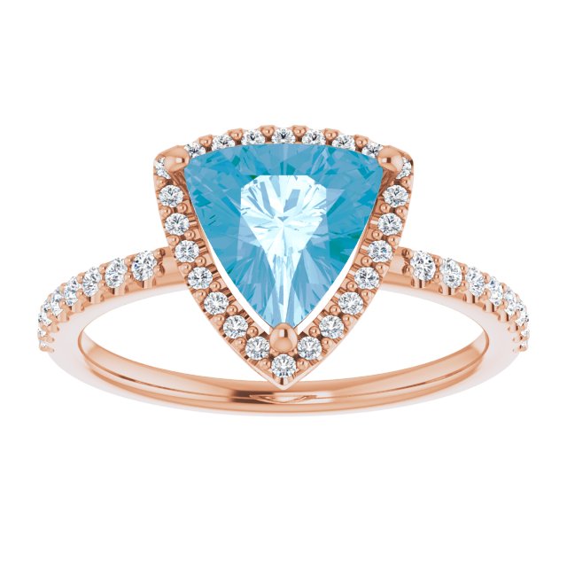 14K Gold Trillion Natural Swiss Blue Topaz & Natural Diamond Halo-Style Ring - Rose Gold - view 3