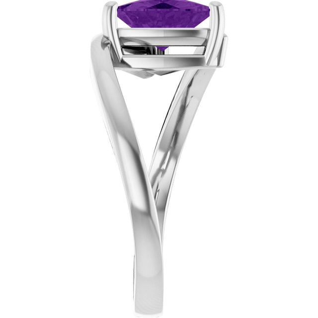14K Gold Trillion Natural Amethyst Solitaire Bypass Ring - White Gold - view 4