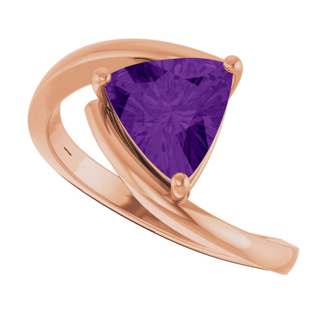 14K Gold Trillion Natural Amethyst Solitaire Bypass Ring - Rose Gold - view 5