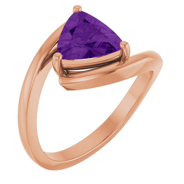 14K Gold Trillion Natural Amethyst Solitaire Bypass Ring - Rose Gold