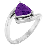 14K Gold Trillion Natural Amethyst Solitaire Bypass Ring - White Gold
