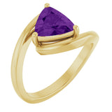 14K Gold Trillion Natural Amethyst Solitaire Bypass Ring - Yellow Gold