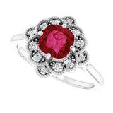 Platinum Cushion Lab-Grown Ruby & Natural Diamond Halo-Style Ring – 6x6mm - view 5