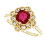 14K Gold Cushion Lab-Grown Ruby & Natural Diamond Halo-Style Ring – 6x6mm - Yellow Gold - view 5