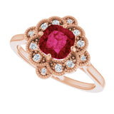 14K Gold Cushion Lab-Grown Ruby & Natural Diamond Halo-Style Ring – 6x6mm - Rose Gold - view 5