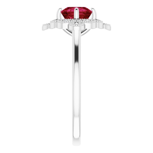 14K Gold Cushion Lab-Grown Ruby & Natural Diamond Halo-Style Ring – 6x6mm - White Gold - view 4