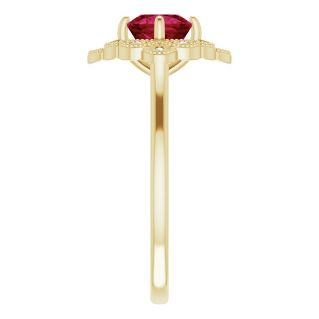 14K Gold Cushion Lab-Grown Ruby & Natural Diamond Halo-Style Ring – 6x6mm - Yellow Gold - view 4