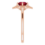 14K Gold Cushion Lab-Grown Ruby & Natural Diamond Halo-Style Ring – 6x6mm - Rose Gold - view 4