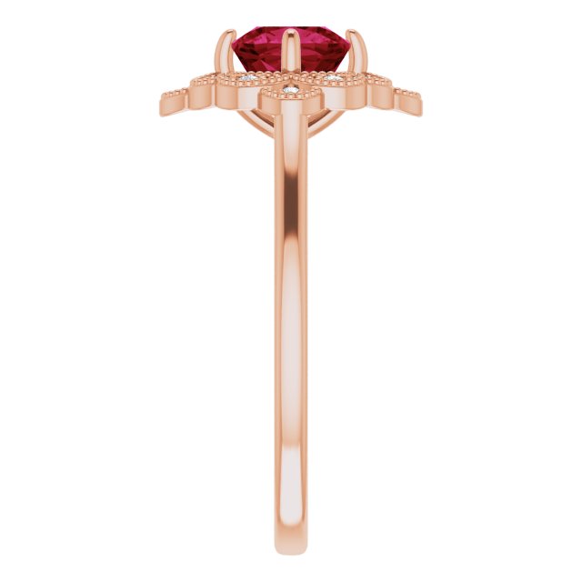 14K Gold Cushion Lab-Grown Ruby & Natural Diamond Halo-Style Ring – 6x6mm - Rose Gold - view 4