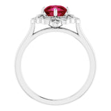 Platinum Cushion Lab-Grown Ruby & Natural Diamond Halo-Style Ring – 6x6mm - view 2