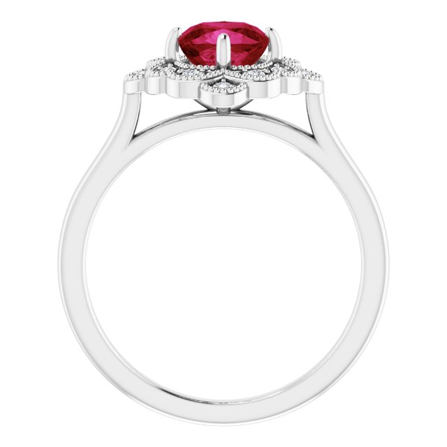 Platinum Cushion Lab-Grown Ruby & Natural Diamond Halo-Style Ring – 6x6mm - view 2