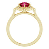 14K Gold Cushion Lab-Grown Ruby & Natural Diamond Halo-Style Ring – 6x6mm - Yellow Gold - view 2