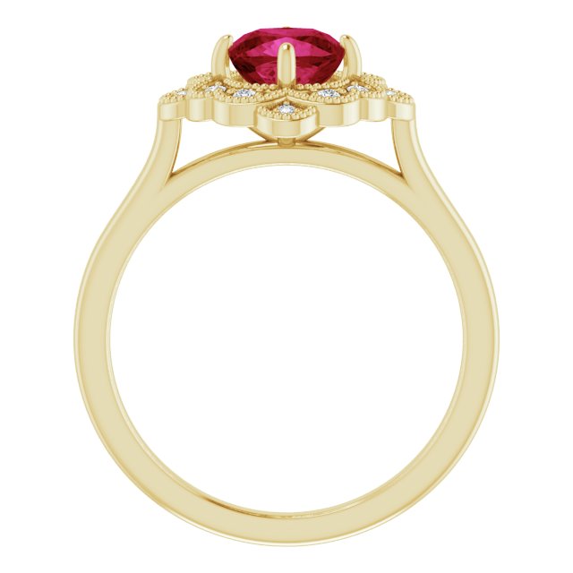 14K Gold Cushion Lab-Grown Ruby & Natural Diamond Halo-Style Ring – 6x6mm - Yellow Gold - view 2