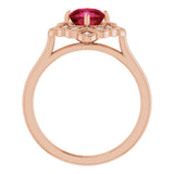 14K Gold Cushion Lab-Grown Ruby & Natural Diamond Halo-Style Ring – 6x6mm - Rose Gold - view 2