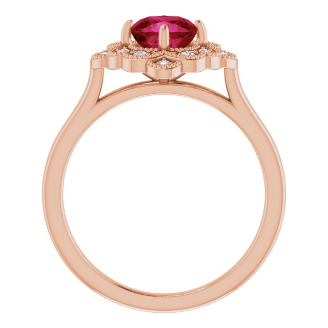14K Gold Cushion Lab-Grown Ruby & Natural Diamond Halo-Style Ring – 6x6mm - Rose Gold - view 2