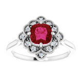 Platinum Cushion Lab-Grown Ruby & Natural Diamond Halo-Style Ring – 6x6mm - view 3