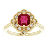 14K Gold Cushion Lab-Grown Ruby & Natural Diamond Halo-Style Ring – 6x6mm - Yellow Gold - view 3