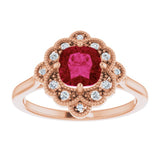 14K Gold Cushion Lab-Grown Ruby & Natural Diamond Halo-Style Ring – 6x6mm - Rose Gold - view 3