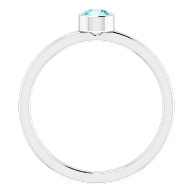 14K Gold Round Natural Blue Zircon Bezel-Set Solitaire Ring - White Gold - view 7