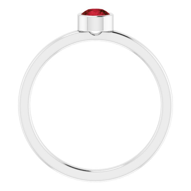 Platinum Round Natural Mozambique Garnet Bezel-Set Solitaire Ring - view 7